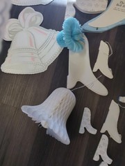 Vintage Lot Of 14 Beistle/Hallmark White/Blue Honeycomb Bells Wedding +4 Diecut