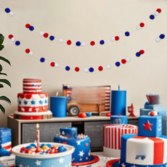 2m Plush Ball Garland Red White Blue for Celebration Day Festive Party Setup