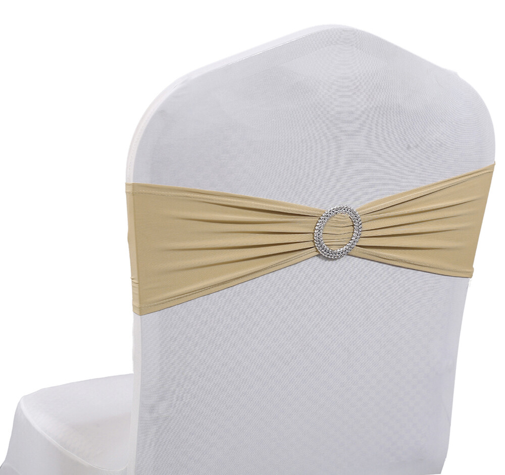 100 Spandex Stretch Chair Cover Sashes Bows Wedding Party (Champagne) ~FREE SHIP