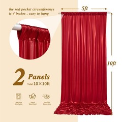 10×10 ft Red Sequin Backdrop Curtain Panels for Parties, Wrinkle Free Glitter…
