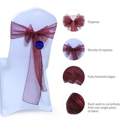 100 Burgundy Organza Chair Sash Bow Wedding Banquet Party Event Decor, Free Ship