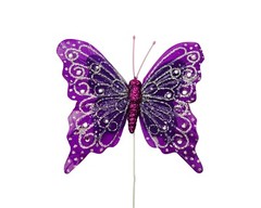 12PC 4″ Purple + Silver Glitter Feather Butterfly Craft DIY Wedding Cake Topper