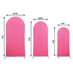 3 FUCHSIA Matte Fitted Spandex Round Top Arch Backdrop STAND COVERS Set Events