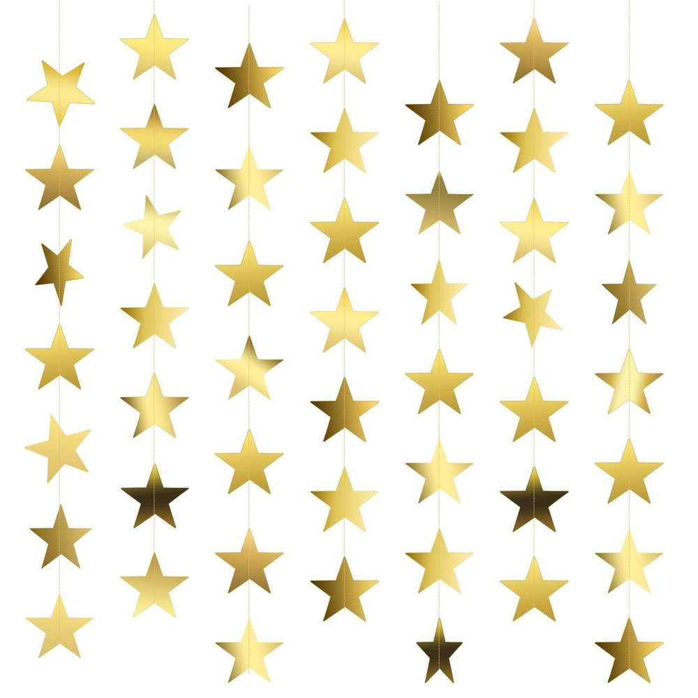 Star Garland, Gold Star Garland Banner, 10PCS 132 Feet Double Side Star Hangi…