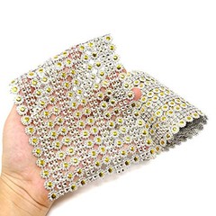 4.5 Inch x 2 Yards Sparkling Flower Shape Diamond Mesh Wrap Roll Faux Crystal