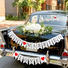 Just Married Car Decorations Kit – Floral Swag, Love Sign Banner & Window Decals