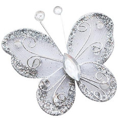 Silver Organza Wire Butterfly Wedding Decorations 26Pcs