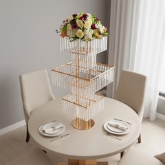 5 Tier Crystal Flower Stand Gold Square Wedding Centerpiece For Table Decor