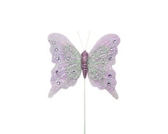 12PC 4″ Lavender/Silver Glitter Feather Butterfly Craft DIY Wedding Cake Topper