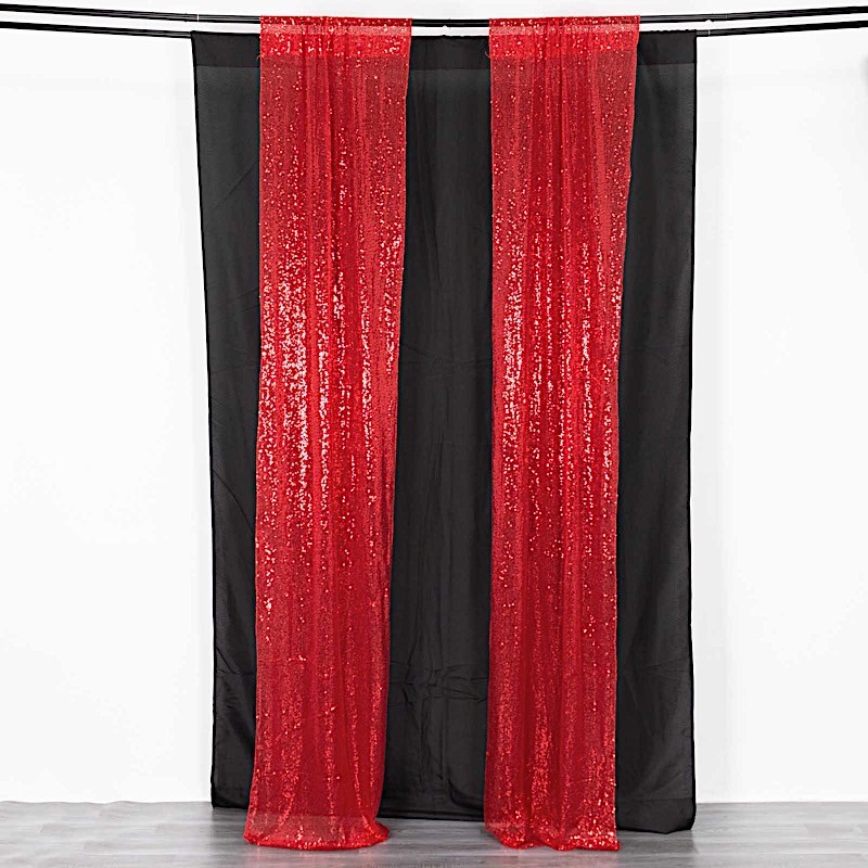 2 RED 8ft x 2ft Sequined Backdrop Curtain with Rod Pockets Wedding Decorations