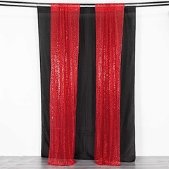 2 RED 8ft x 2ft Sequined Backdrop Curtain with Rod Pockets Wedding Decorations