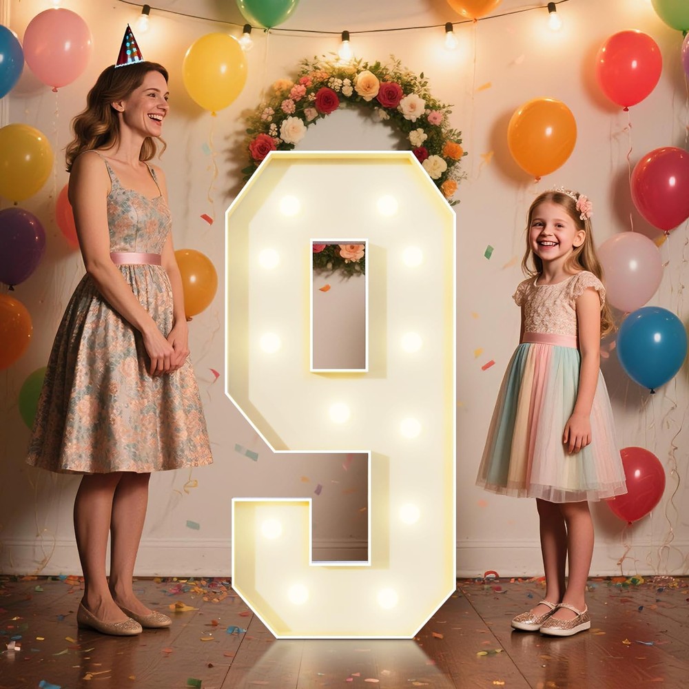 4FT Marquee Numbers 9 Sign,Large Light Up Numbers Party Decoration – Hook and…