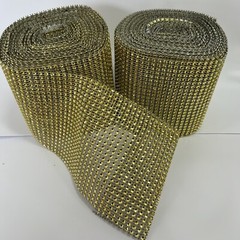 2 Rolls 10 yd Ea Gold Sparkle Diamond Mesh Wrap Roll Rhinestone Crystal Ribbon