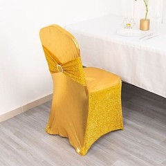 Metallic Tinsel Spandex Stretchable Banquet Chair Cover Sash Band Buckle Party