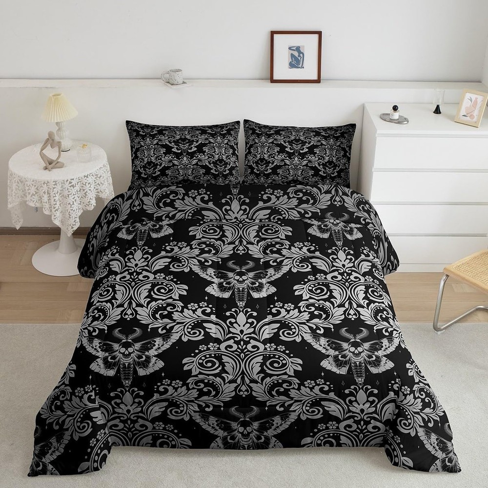 Feelyou Adults White Black Vintage Damask Floral Comforter Set Orie… Fast Ship