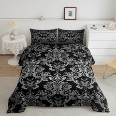Feelyou Adults White Black Vintage Damask Floral Comforter Set Orie… Fast Ship