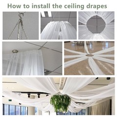 Ceiling Drapes Hanging Kit with Drapery: 6 Panels 5ftx15ft Long Curtains – Wh…