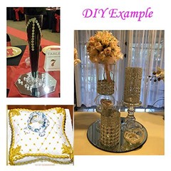 Crafts Faux Diamond Bling Wrap 4″ x 10 Yards 6 Rows Flower Pattern Faux Gold