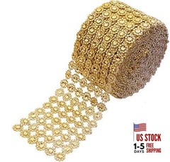 Crafts Faux Diamond Bling Wrap 4″ x 10 Yards 6 Rows Flower Pattern Faux Gold