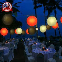 12 Pcs Round Paper Lanterns 4 Sizes 4-10 Inch Black White Red Decorative Hanging