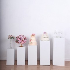 5 WHITE Metal Rectangular DISPLAY STANDS Pedestal Riser Party Events Decorations