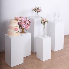 5 WHITE Metal Rectangular DISPLAY STANDS Pedestal Riser Party Events Decorations