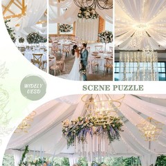 Ceiling Drapes Hanging Kit with Drapery: 6 Panels 5ftx15ft Long Curtains – Wh…