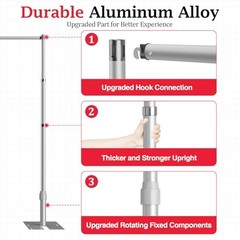 10x10ft Heavy Duty Backdrop Stand Kit, Adjustable Pipe and 10x10FT Silver