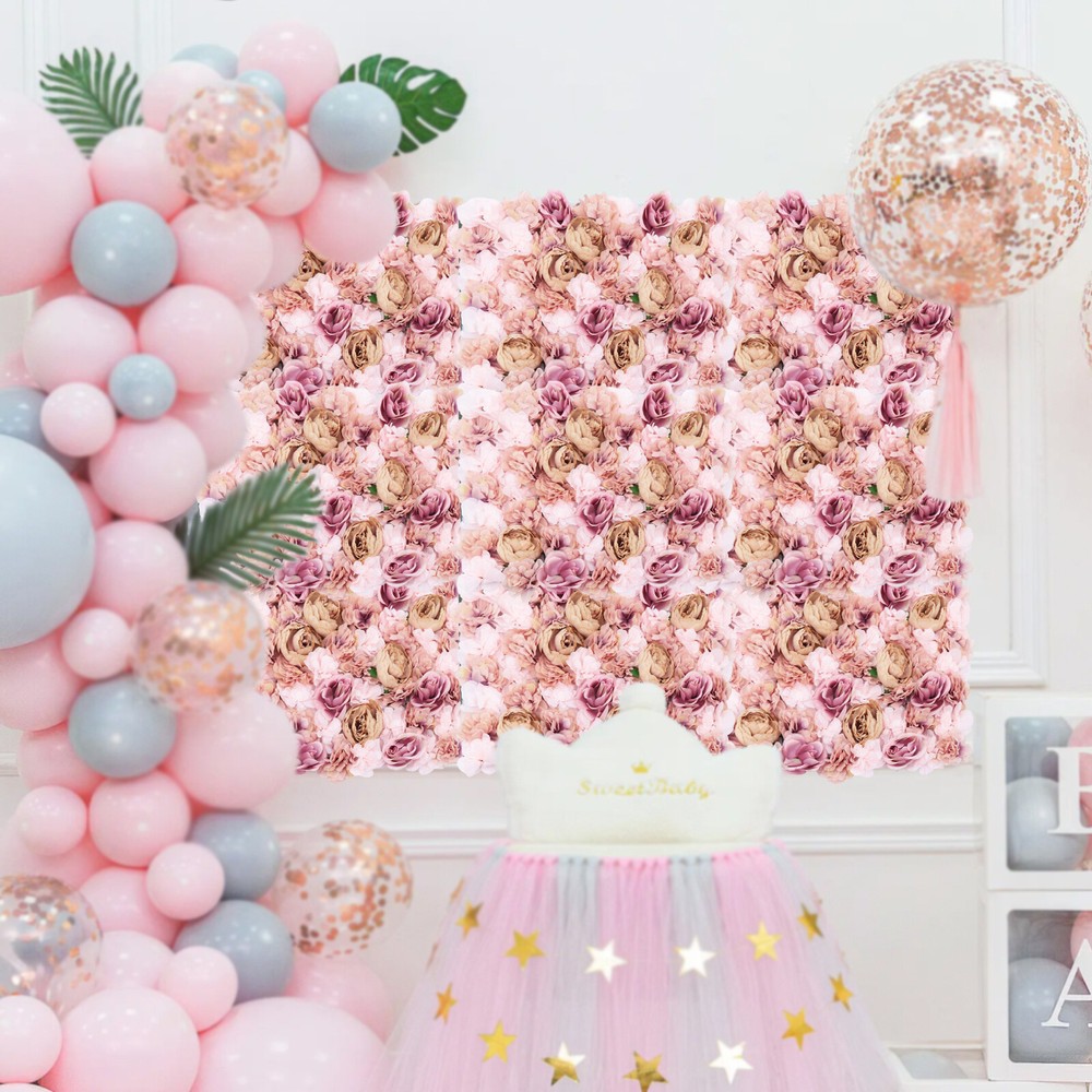 Artificial Silk Rose Flower Wall Panel Wedding Party Backdrop Decoration 23″x15″