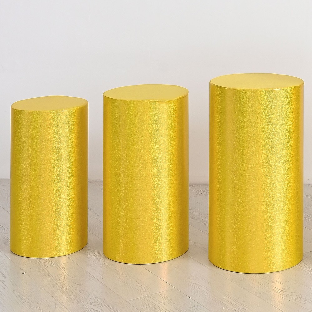 Set of 3 Cylinder Stand Covers, Bright Yellow, Laser Reflective Fabric-Small