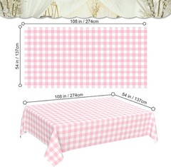 2 Pcs Pink Gingham Tablecloth, Disposable Plastic Pink Checkered Table Cloth,