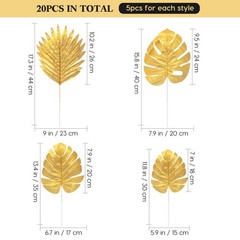 Palm Leaf Decor Plastic 20 Pack Gold Artificial Leaf Tropical Party Wedding Tabl