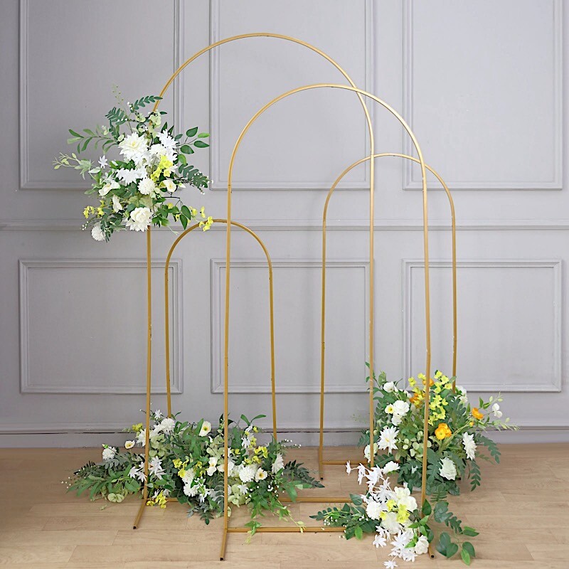 4 Gold Metal Floral Display Frame Round Top BACKDROP STAND Arch Set Party Events