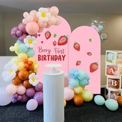 Set of 2 Arch Backdrop Cover 7.2FT, 6FT and Berry First Birthday Decal Pink