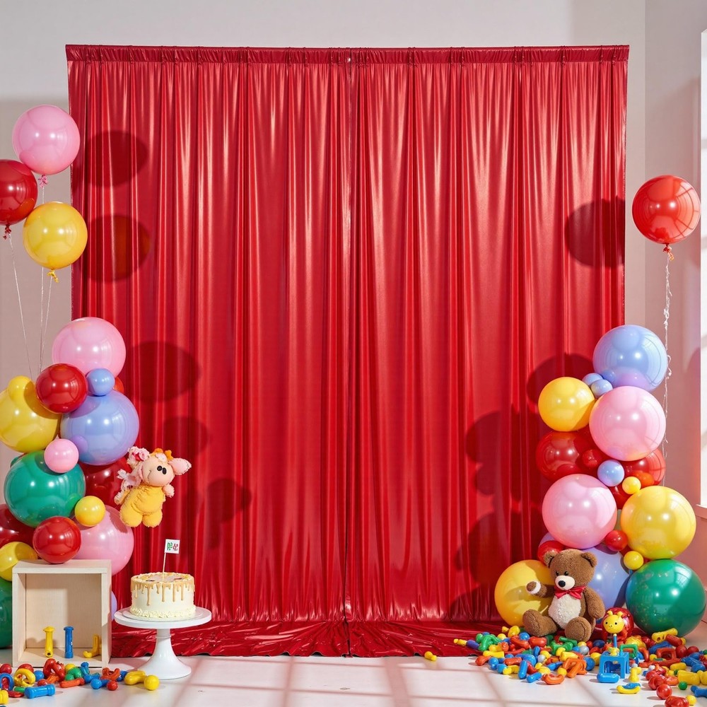 10×10 ft Red Sequin Backdrop Curtain Panels for Parties, Wrinkle Free Glitter…