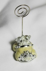6 Wedding Table Bomboniere Name Place Card Holder Stand Silver Bears in Car