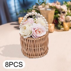 8Pcs Handmade Wicker Flower Baskets Natural Wood Color For Wedding Party Decor