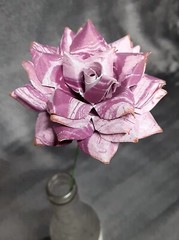 7 Handmade Paper Flowers on stems (Marbled Lt Purple) for Wedding, St. Valentine