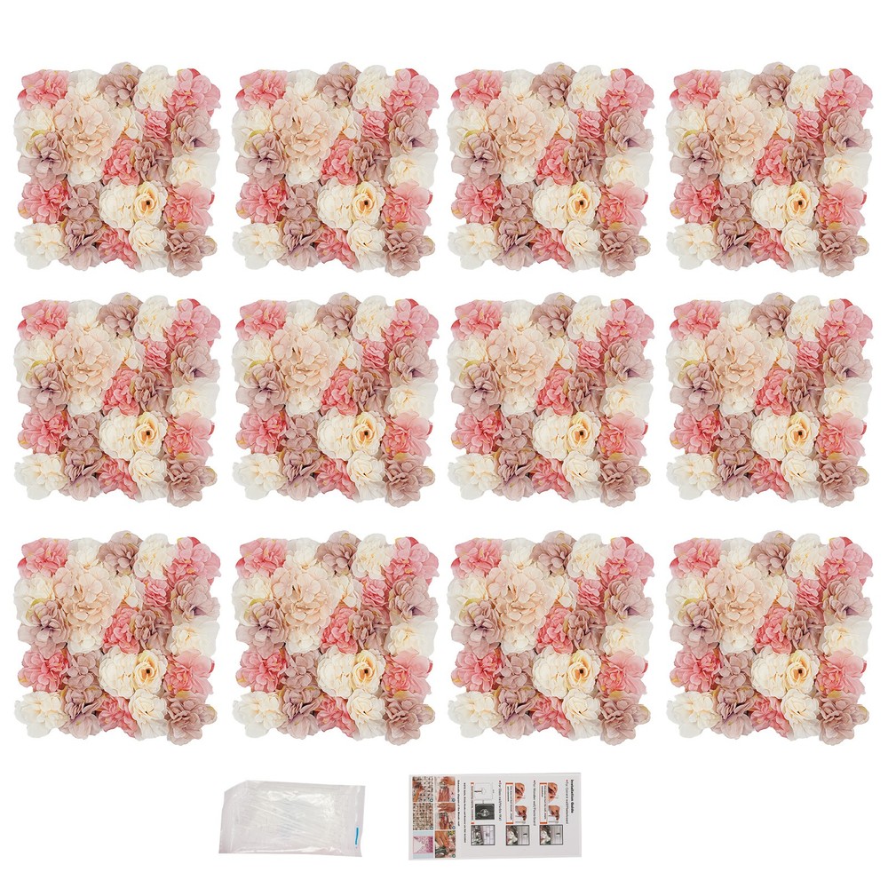 12pcs Artificial Flower Wall Panel Artificial Flower Wall Backdrop 11.81*11.81in