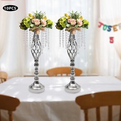 10Pcs Silver Crystal Flower Stands – 21.7in Wedding Table Centerpieces