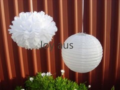 24x White paper pom poms lanterns balls wedding christening baptism venue decor
