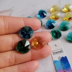 140pcs DIY 3color Octagonal Crystal Glass Beads 14mm 2holes Chandelier Part