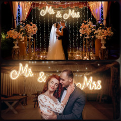 Mr and Mrs Neon Sign for Wedding 25 X 7 Inches Neon Light LED Backdrop Wall Deco