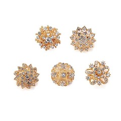 20 GOLD Metal Assorted Brooches Floral Pins with Rhinestones Party Decorations