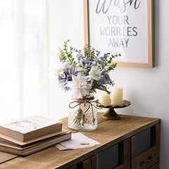 Fake Flowers Artificial Blue Flowers with Vase, Table White and Blue