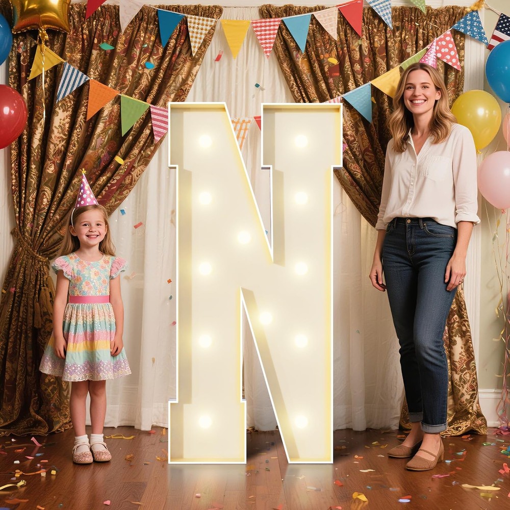 4FT Marquee Letters N Sign,Large Light Up Numbers Party Decoration – Hook and…