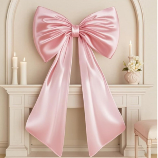 FLAIRGIFTS Large Pink Satin Bow Wedding Party Coquette Wall Decor 40×24 NEW 22pc