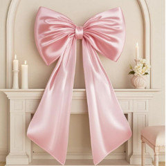 FLAIRGIFTS Large Pink Satin Bow Wedding Party Coquette Wall Decor 40×24 NEW 22pc