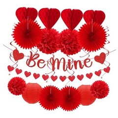 Valentines-Day Decorations-Heart Streamers Galentines-Decor – 22pcs Be Mine Red
