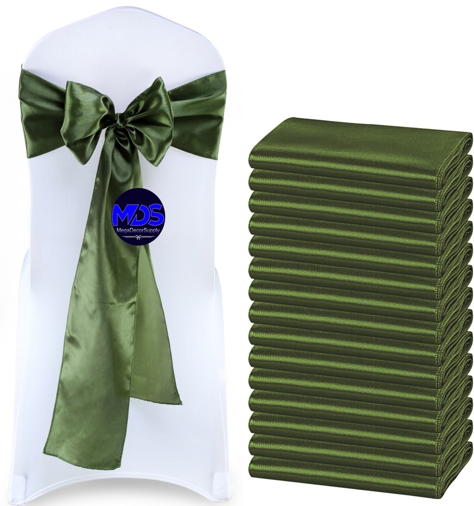 100 Olive Green Satin Chair Sashes Silky Sateen Chair Bows wedding party décor